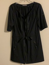 Tahari black drawstring waist zip front dress with pockets 10