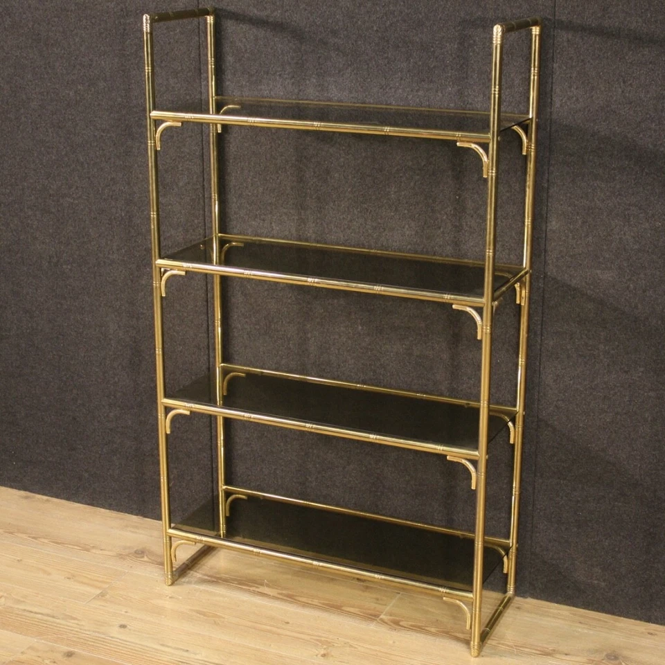 Estantería en metal dorado imitación bambú etagere vintage 4 estantes muebles de vidrio Foto 3 de 4