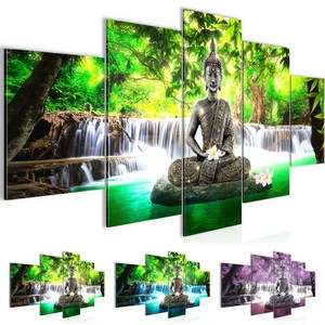 Wandbilder XXL Modern Wohnzimmer - Buddha Wasserfall Grün ...