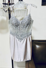 NWT, Silver Cocktail Party, Wedding Guest Dress! Strapless With Sequins, Size 8