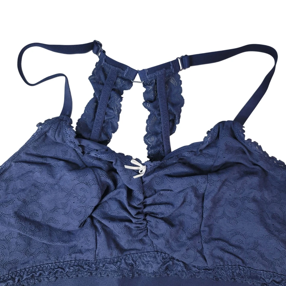 Cacique Wire Free Bralette Bra Blue Size 18 20 Lined Unpadded Racerback Adj Lace - Image 3 of 4