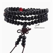 Buddhist Buddha Meditation Wood Prayer 6mm 108 Beads Mala Bracelet - Red Black