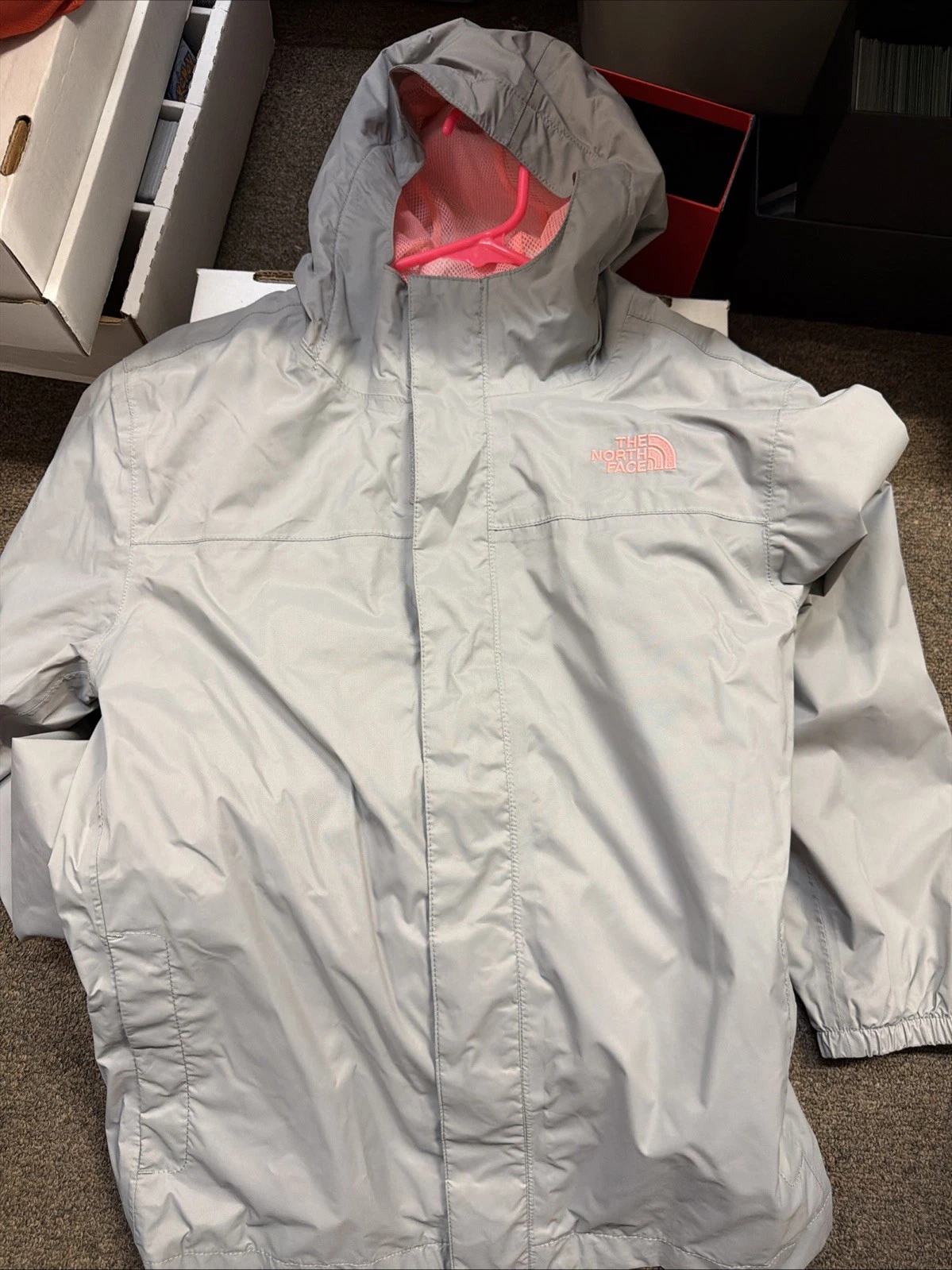 The North Face Rain Jacket Girls Large (14/16) Pink And Gray Dryvent Windbreaker