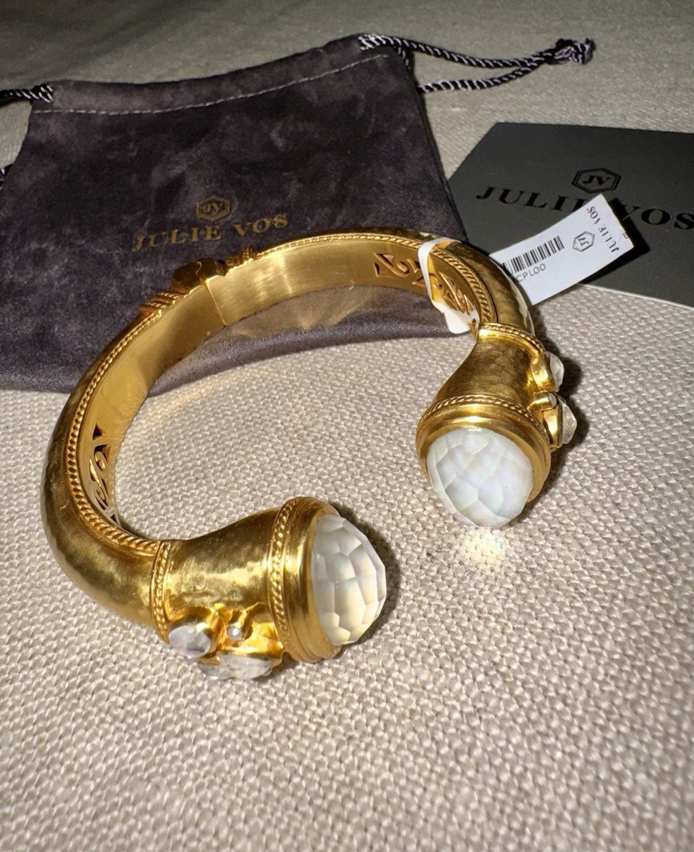 Julie Vos Large Hinged Cuff Bangle Bracelet Iridescent Clear