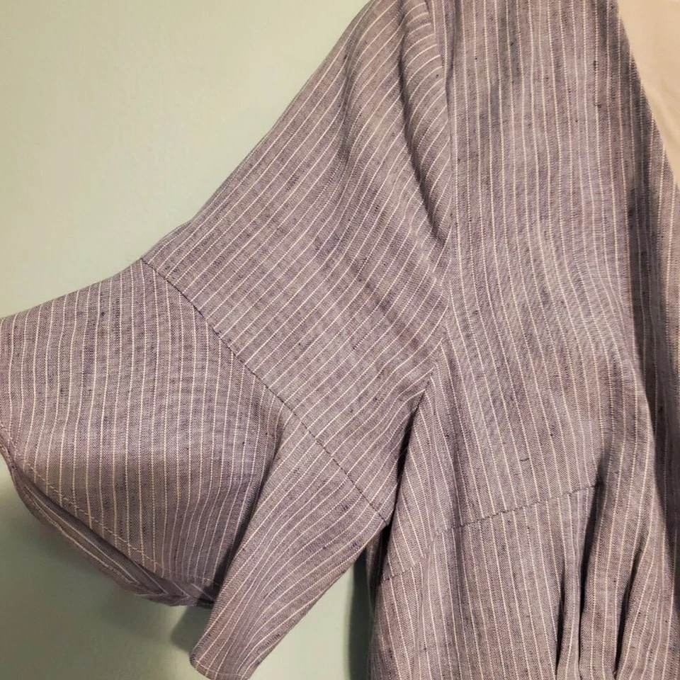 Ann Taylor синий белый заколка полоски V шеи галстук талии широкие ноги комбинезон женщин Sze 0 - Изображение 4 из 4