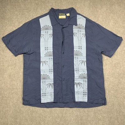 Vintage Cubavera Shirt Mens XL Blue Linen Blend Button Up Short Sleeve