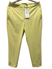 NWT ZARA Women's Yellow flat front pants straight leg slit hem stretch size 8