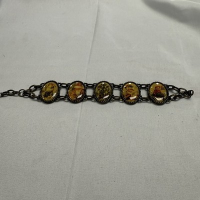 Vtg Christmas Santa Bracelet 8  Nina Ricci NR Victorian Revival Brass Tone 5 Pic