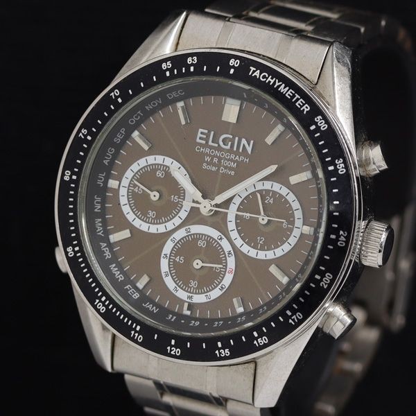 Elgin FK 1361S AP Solar Radio Controlled Brown Dial Chronograph Mens Watch