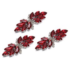 3Pcs Rhinestone Applique Rhinestone Flower Sew on Sewing Red/Silver Tone