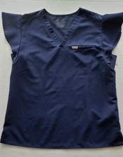 Figs Natal Flutter Sleeve Scrub Top Womens Large V-Neck Navy Blue