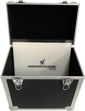 CheckOutStore Black Aluminum 12" LP Vinyl Record Box (Holds Up to 50 Records)