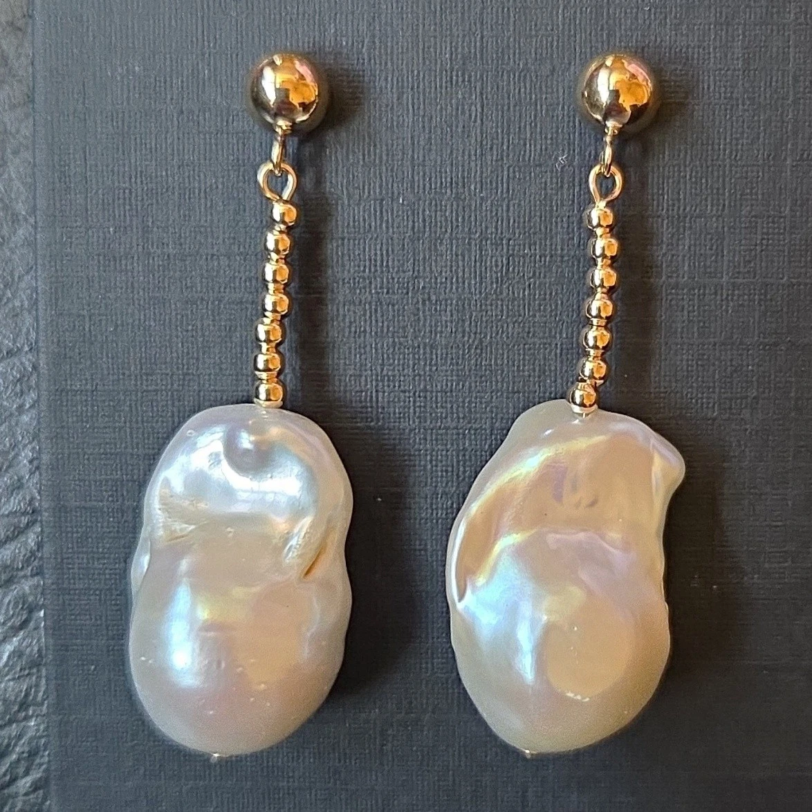 14K Yellow Gold Baroque Freshwater Pearl Dangle Earrings Butterfly Back