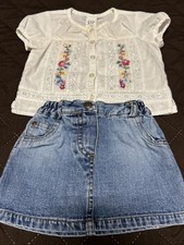 Baby Gap 6 12M Embroidered Peasant Top Denim Skort 2 Piece Set
