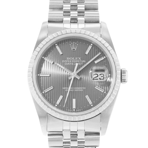 Rolex Datejust 36 16220 Vintage Silver Tapestry Dial Steel Mens Watch Paper 1989