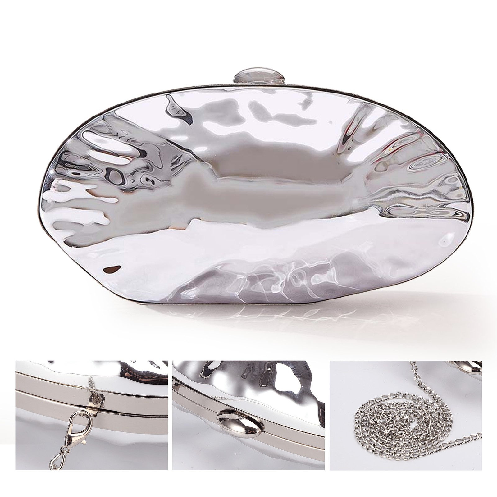 Women's Sliver Shell Evening Purse w/ Removable Chain Acrylic Clutch for Party
