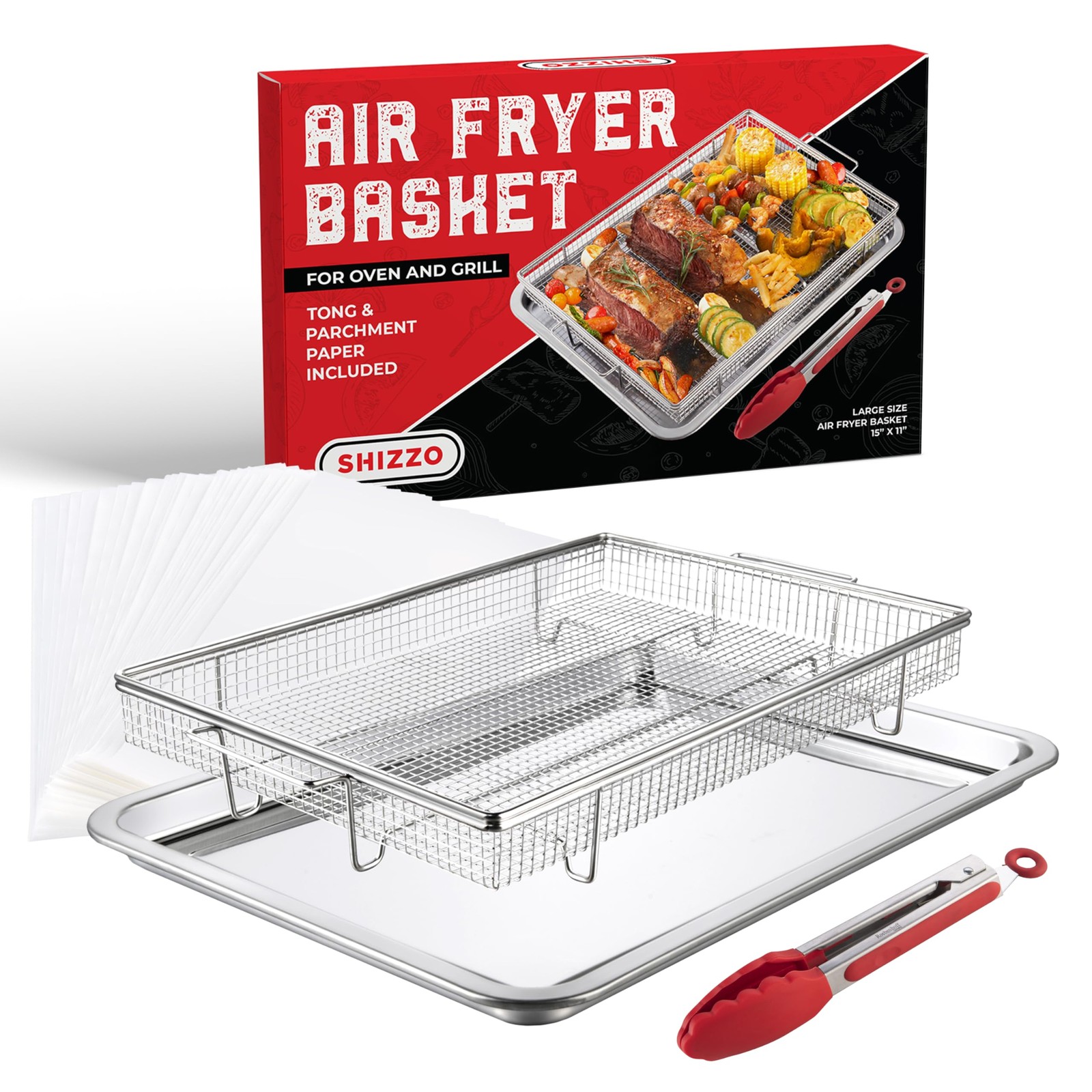 Air Fryer Basket for Oven&ndash; Large Stainless Steel Air Fryer Tray and Pan Set w...