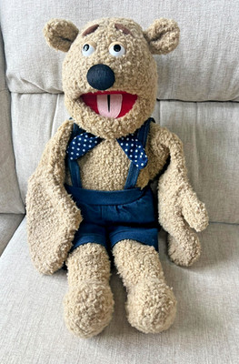 ''Silly Bear'' Teddy Bear Ventriloquist Puppet With Denim Overalls & hand mittens
