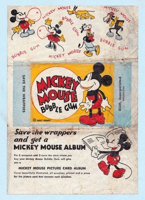 VINTAGE - 1930's - GUM INC - MICKEY MOUSE BUBBLE GUM WRAPPER - 5 CHARACTERS