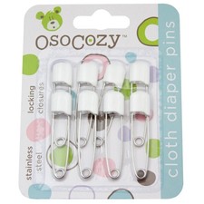 OsoCozy Diaper Pins - White - Sturdy, Stainless Steel Diaper Pins with Safe Lo