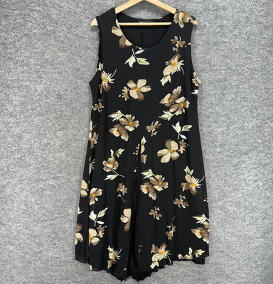 Creation Dress Women 2XL Black Floral Shift Midi Sleeveless Cotton Round Neck