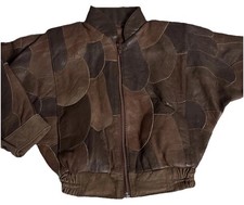 Vintage Rare Youth Patchwork Bomber Leather Jacket Lined Boho Kids Coat S