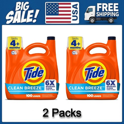 #ad #ad 2 Pack Tide Liquid Laundry Detergent Clean Breeze 125oz 100 Loads 6X Power $35.89