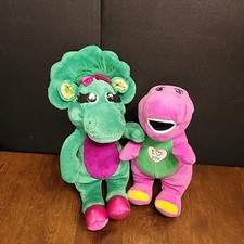 Vtg 12" Baby Bop Dinosaur Plush 1992 Set Lot  I Love You Singing Barney WORKS