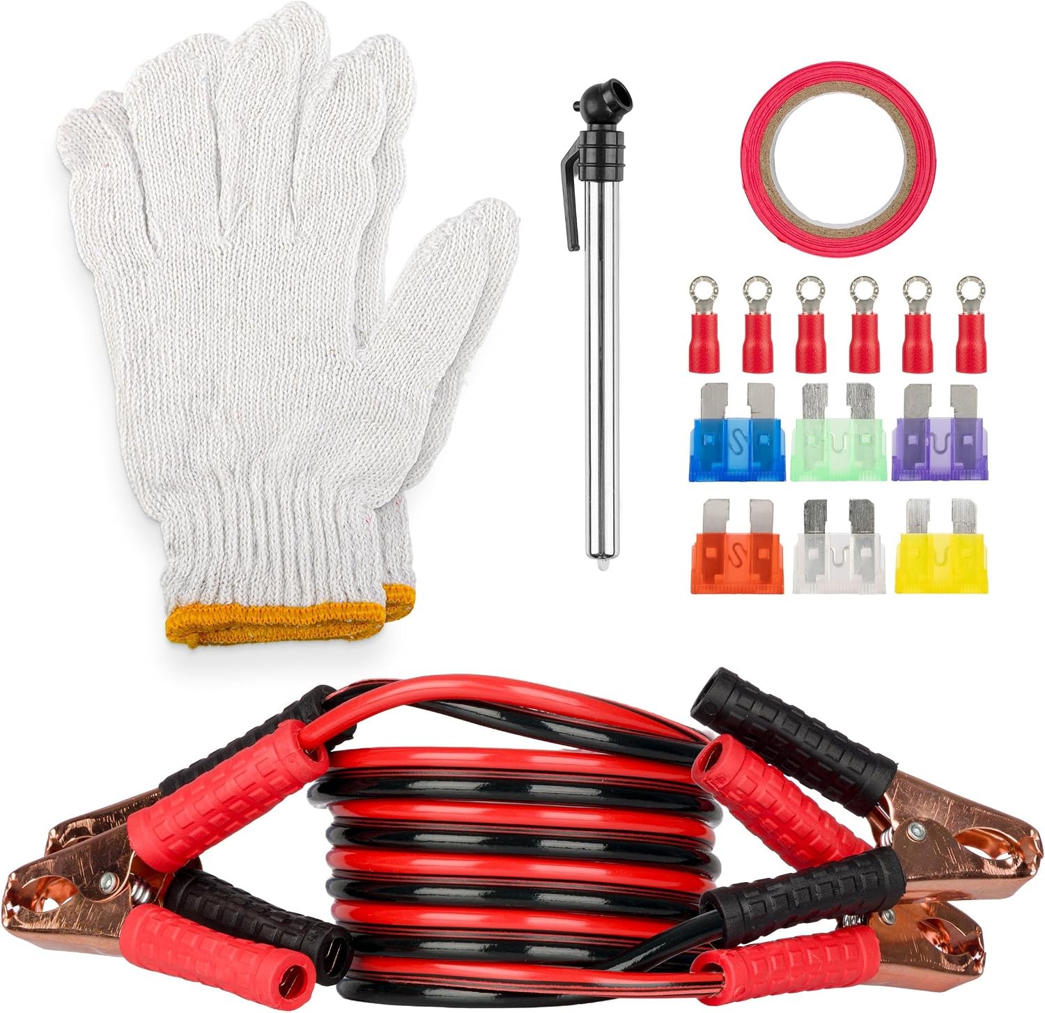 Stalwart 30-Piece Roadside Emergency Car Kit with Jumper Cables, Tool Set &