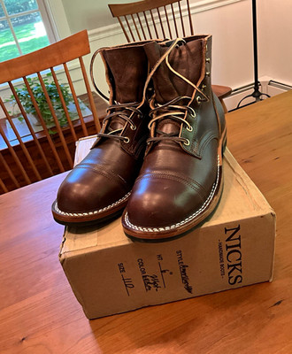 Nicks Handmade Boots Men's Brown Leather Cap Toe Lace-Up Ankle Boots US 10