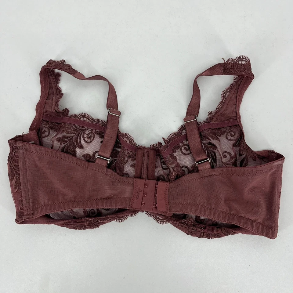 Sutiã Soma Feminino Tamanho 36DD Vermelho Borgonha Renda Sem Forro Underwired Gancho e Olho - Imagem 4 de 4