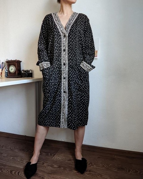 Women Monsoon Dress Black Cotton 34