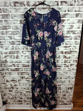 J for Justify 1X Shorts Romper Long Overlay Blue Floral Flowy Short Sleeves Boho