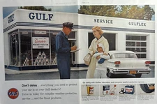 1958 Gulf Service station Products Oil Antifreeze Attendant Woman VTG Print Ad