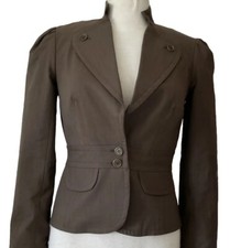 Trina Turk Brown Crop Fitted 2 Button W/ Pockets Blazer Pleated Size 4 Mint