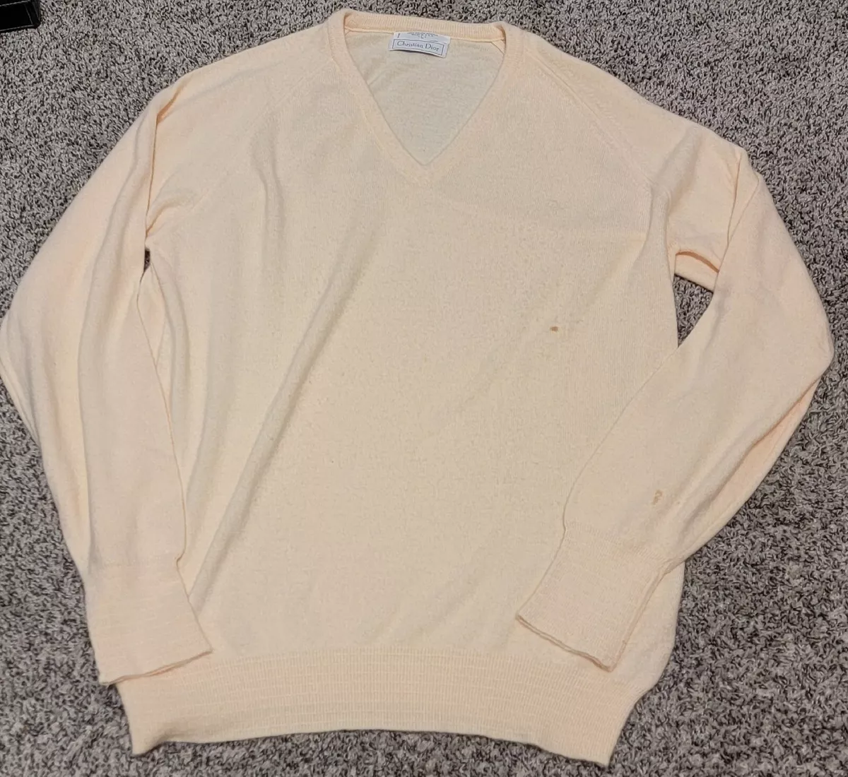 Vintage Christian Dior Monsieur V Neck Sweater Cream White Size