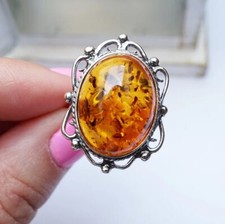 Natural Baltic Amber Ring 925 Sterling Silver Handmade Ring Bohemian Engagement