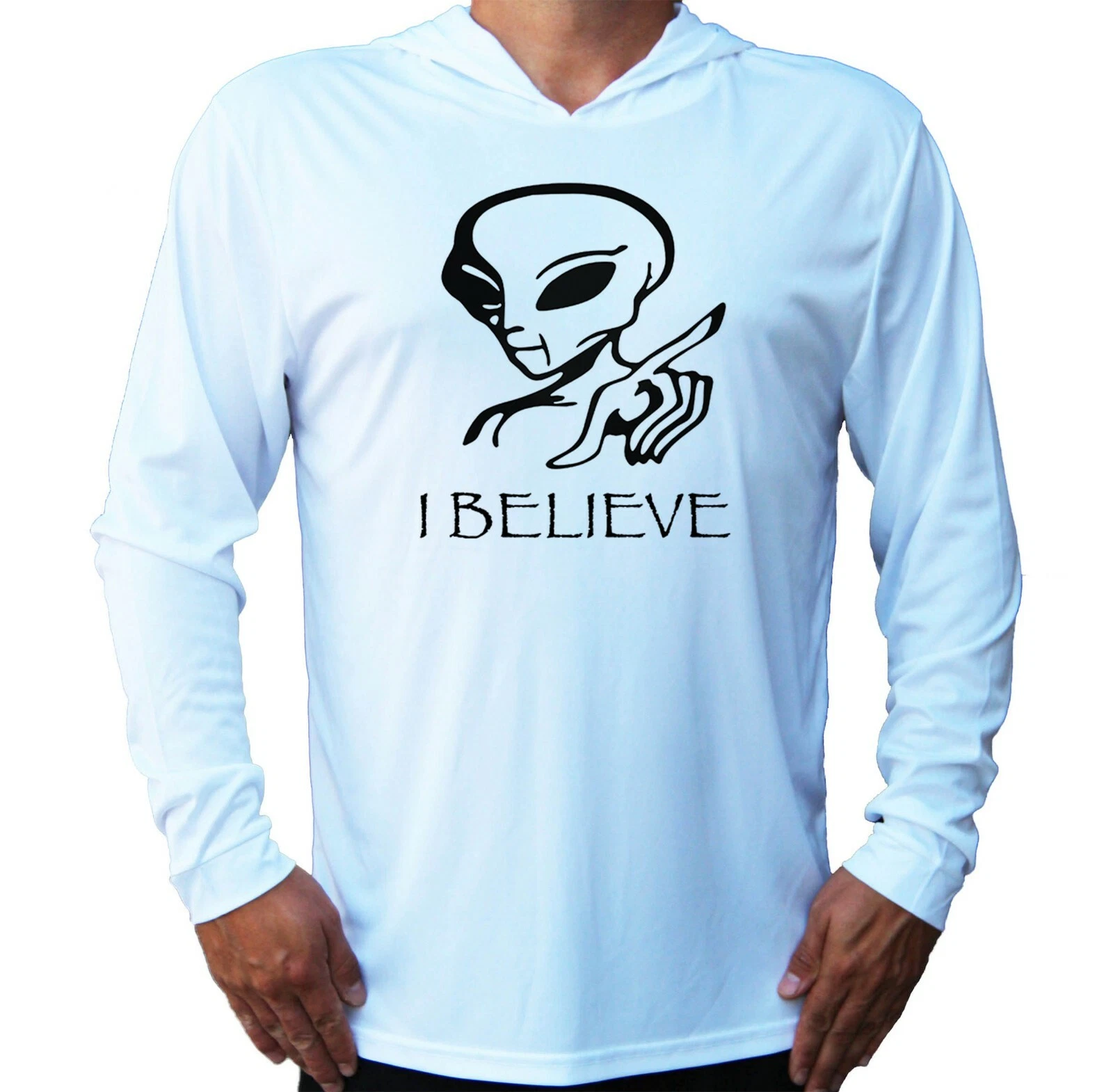 I believe Aliens Alien Sun UV Protected UPF 50 Long Sleeve T-Shirt Hood Fishing