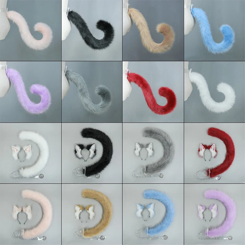 Lolita Headband Faux Fur Cats Ears and Tail Sets Plushly Animals Cosplay Props - Image 2 of 4