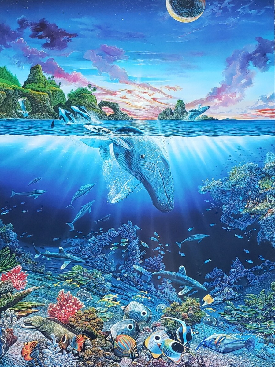 Robert Lyn Nelson HAND SIGNED Three Worlds Whale Orca Coral Reef