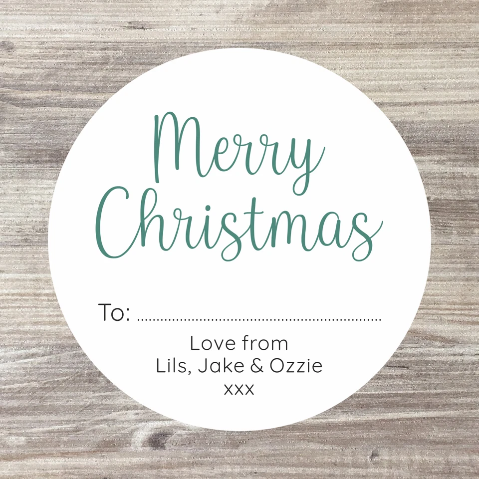 HOMEMADE 48 x PERSONALISED CHRISTMAS STICKERS NAME LABELS GIFT TAG PRESENTS GREEN