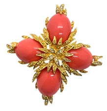 Vintage Maltese Cross Cindy Adams Brooch Pendant, Swarovski Crystals, Cabochons