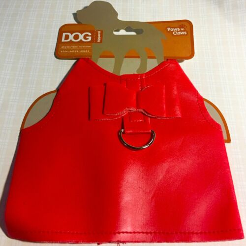 Paws N Claws Red Dog Vest with Bow and D-Ring "FAUX LEATHER" Extra Small - Picture 1 of 5