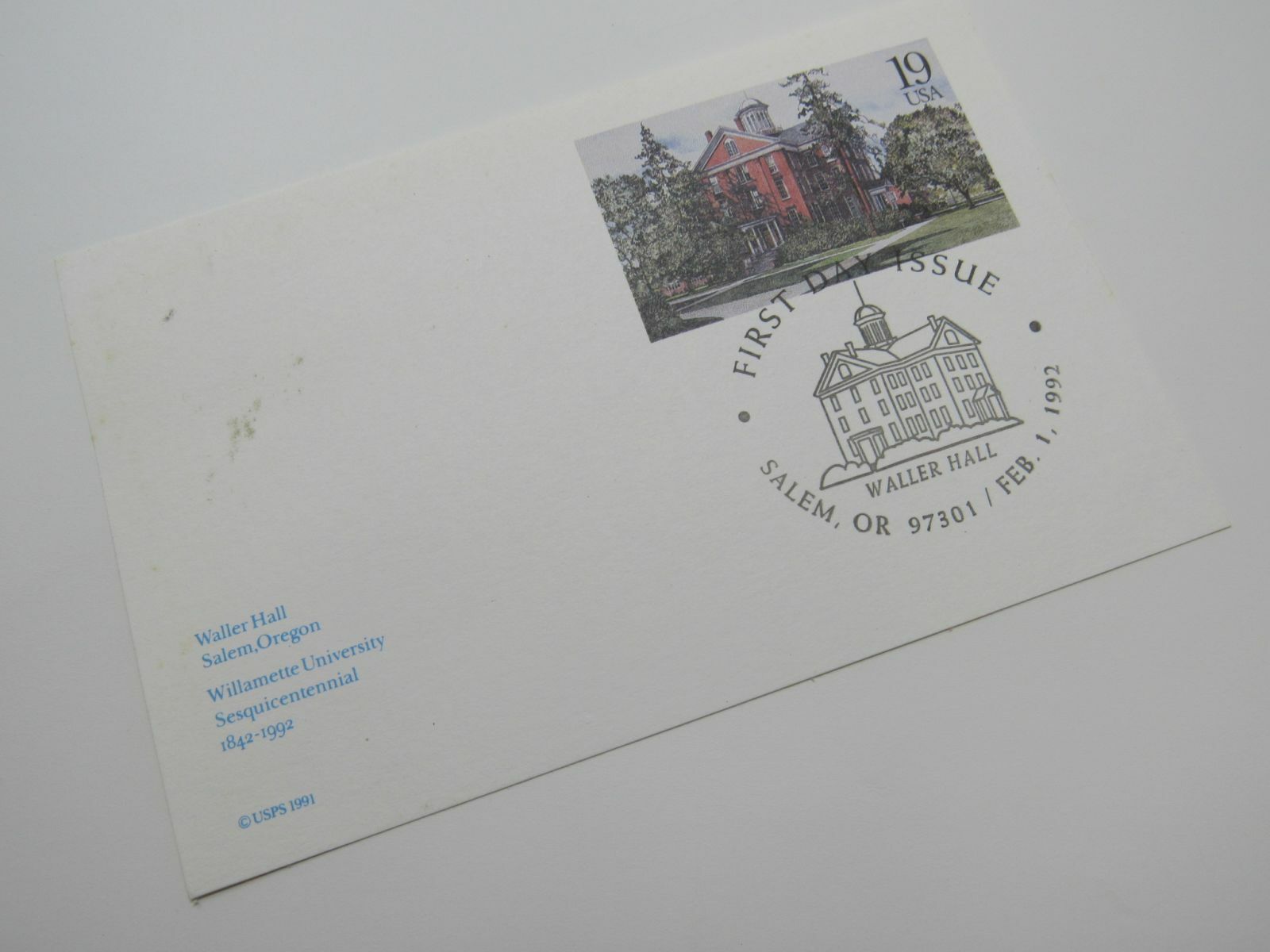 USPS Scott UX162 19c Waller Hall First Day of Issue Postal Card