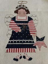 Hand Painted Needlepoint Canvas 18 CT  LARGE XMAS PATRIOTIC ANGEL STAND-UP