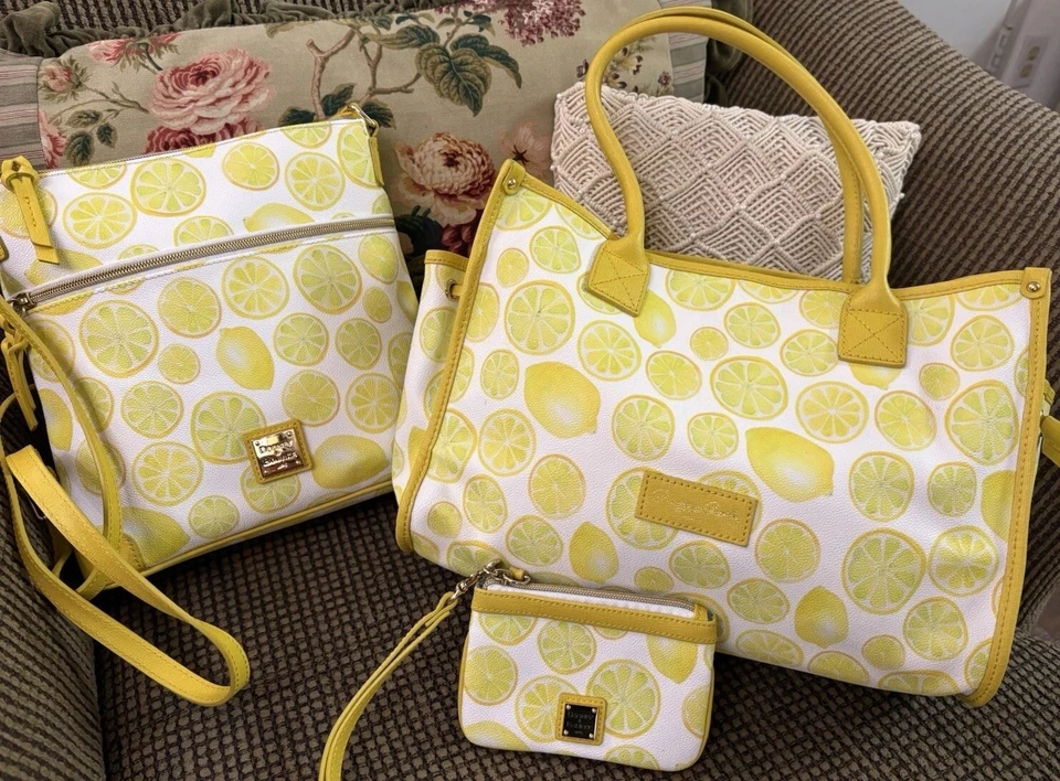 Dooney Bourke Bundle Set Limone Lemon Yellow Tote Crossbody Pouch Wristlet - Image 3 of 4