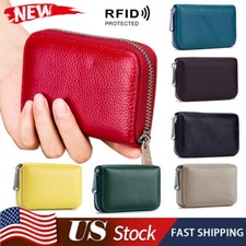 Women RFID Blocking Leather Accordion Wallet Credit Card Holder Zip Around Purse
