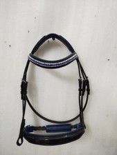 Premium Designer Leather Bridle With Blue Crystal Browband With Padded All Size.