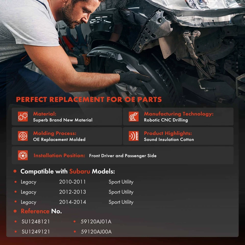 2x Forros de guardabarros interiores delanteros con espuma aislante para Subaru Legacy 2010-2014 Foto 2 de 4