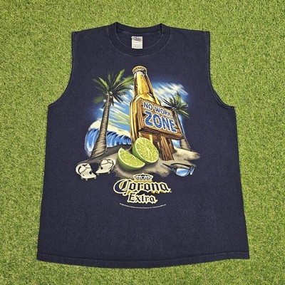 Vintage Large Corona Extra Beer ''No Work Zone'' Beach Sleeveless Tank Top Shirt